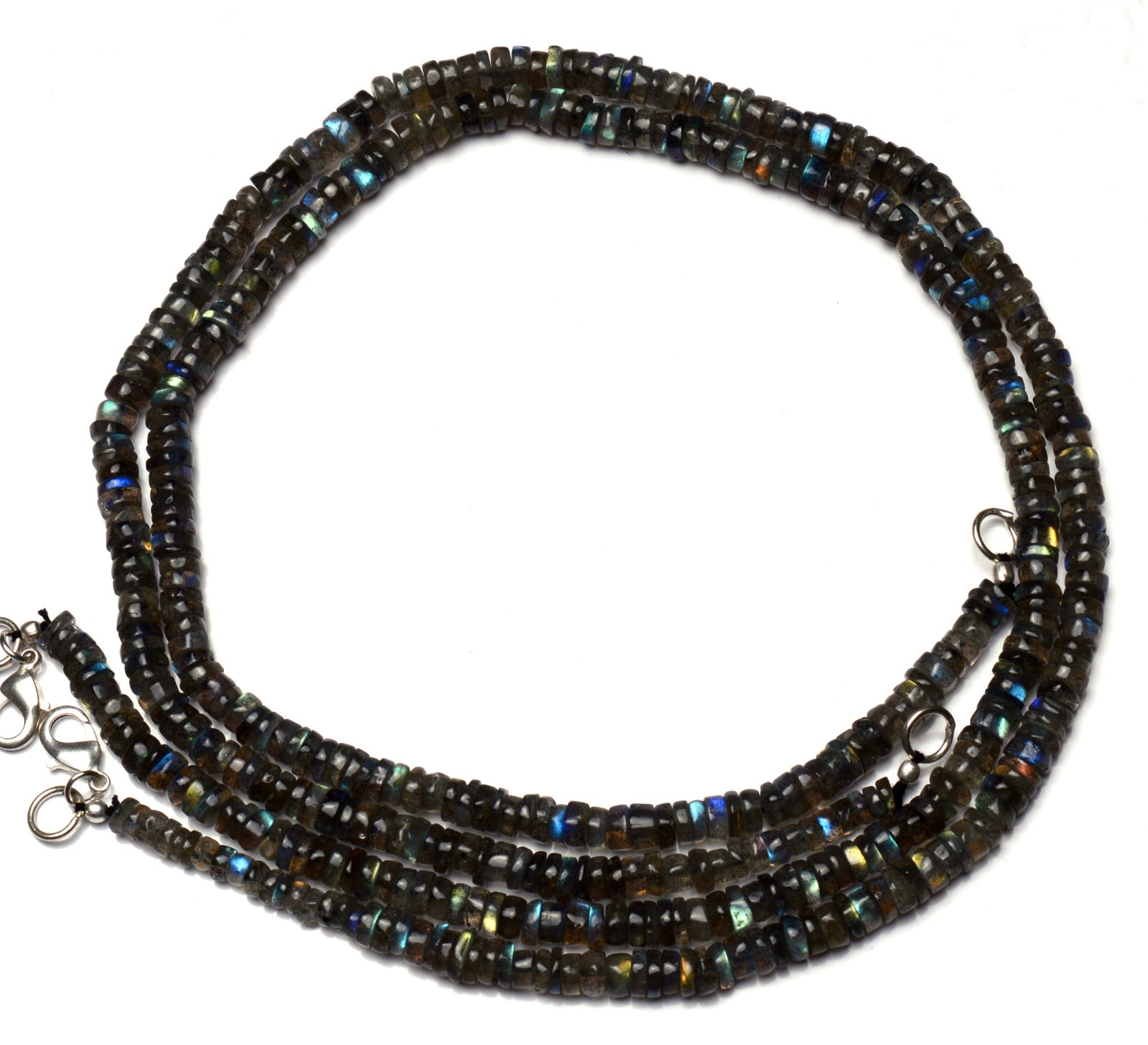 Natural Gem Blue Fire Labradorite 5MM Approx. Smooth Heishi Beads Necklace 17.5″