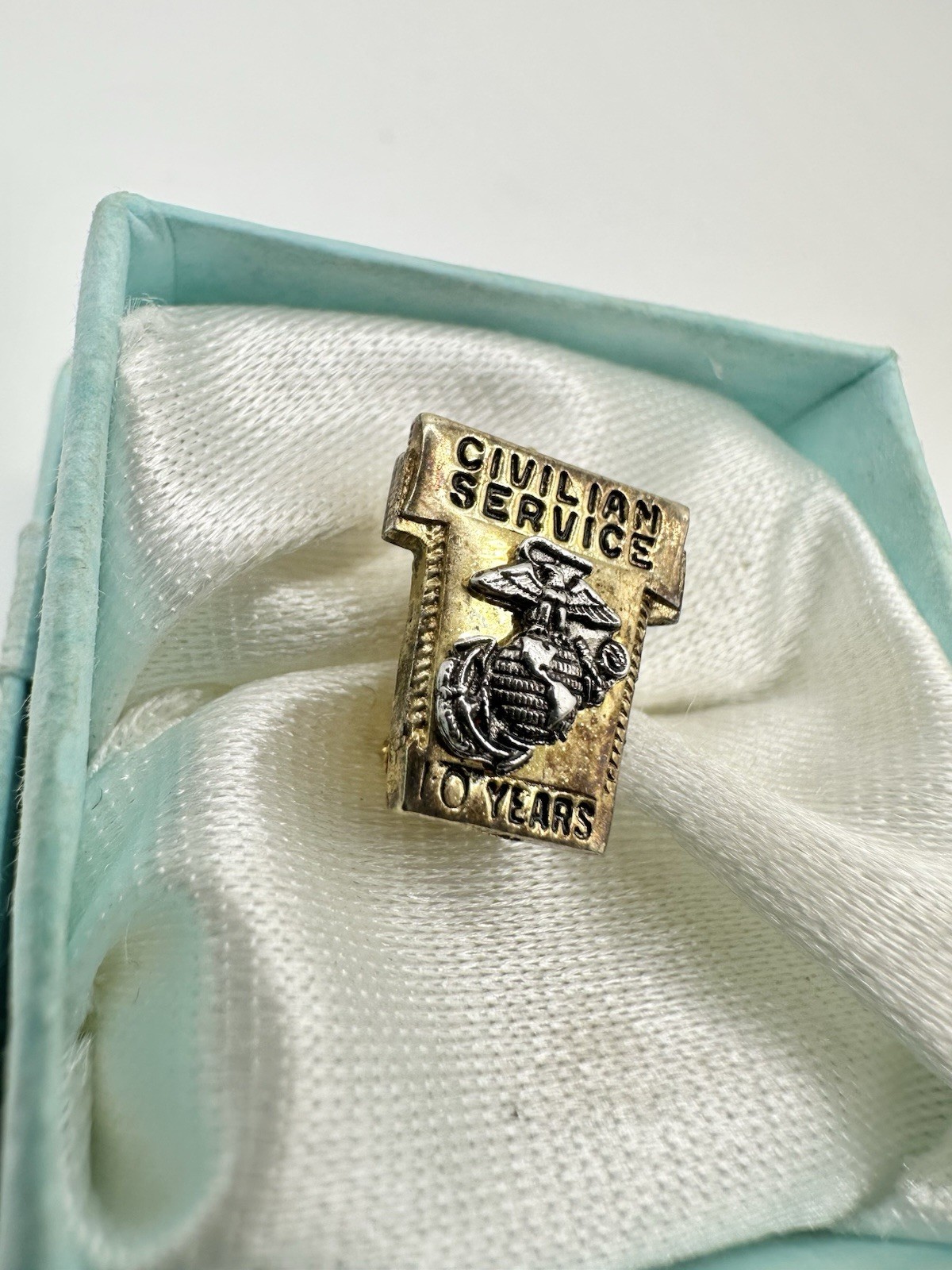 VTG Signed Sterling Silver Military Civilian Service 10 Years Award Pin Read
