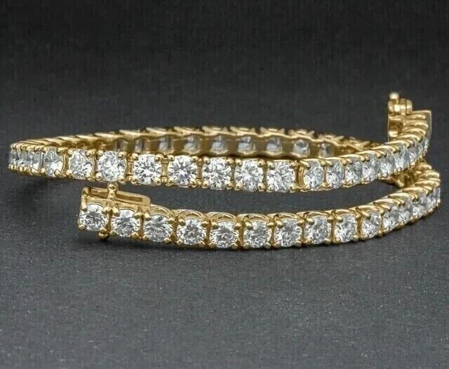 14K Yellow Gold Round Cut Natural Diamond Women’s Wedding Gift Tennis Bracelet