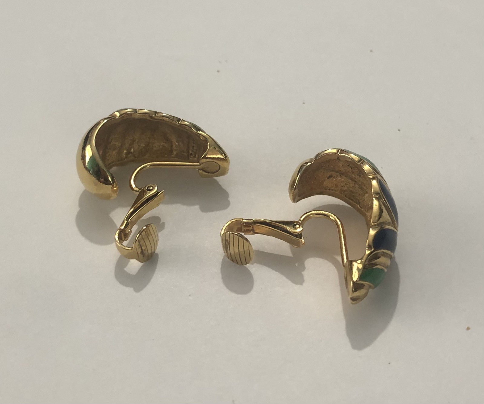 Vintage Blue Green Gold Clip On Earrings Costume Jewelry