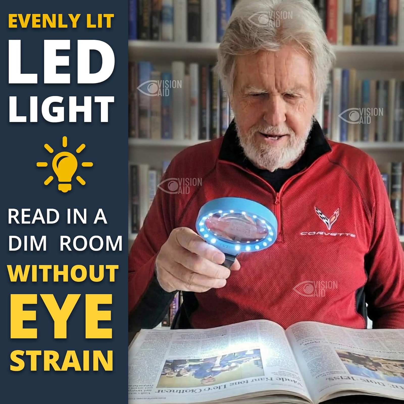 VisionAid 30X 10X Hands-Free Magnifying Glass with Stand, LED Lights, Loupe