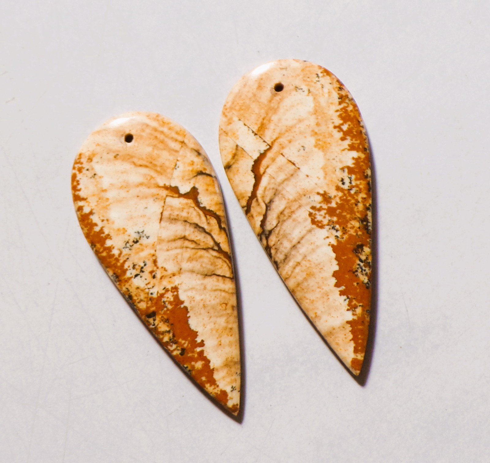 52.00 Cts Natural Picture Jasper Drilled Cabochon Match Pair Gemstone 46X21MM 16