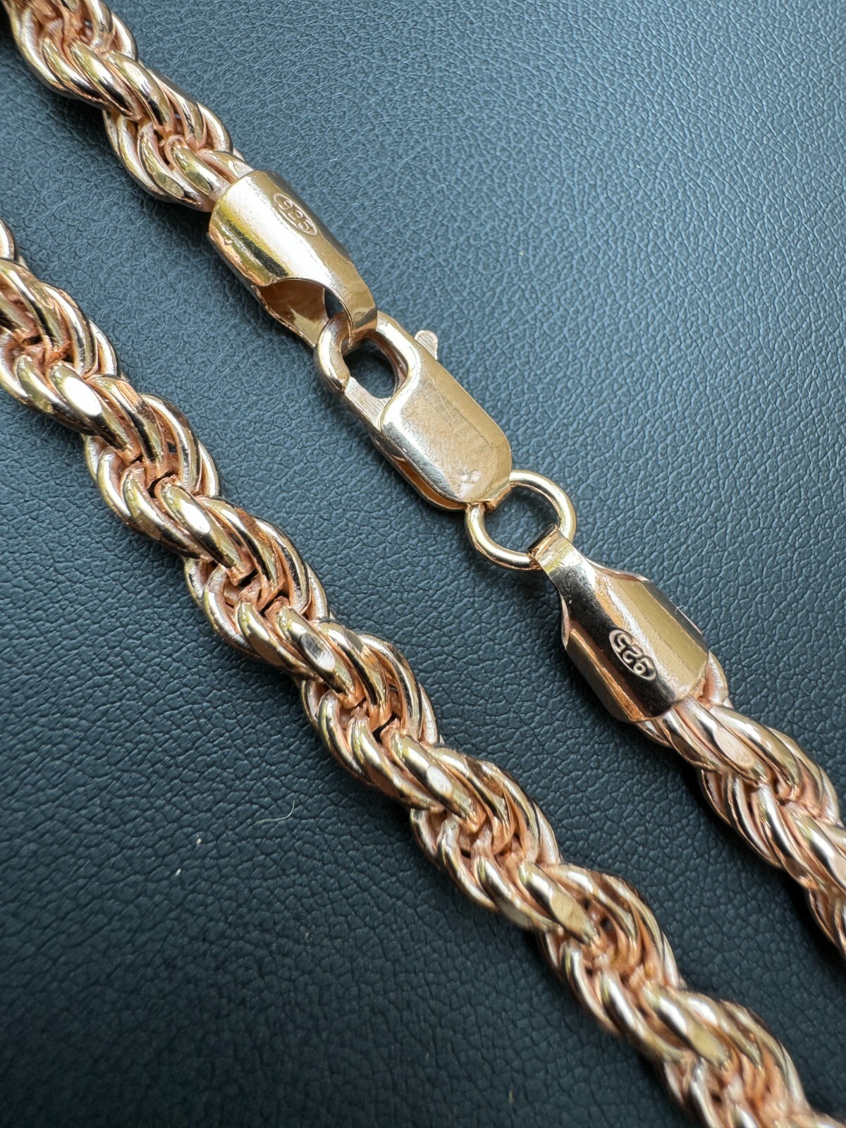Real 14k Rose Gold Over Solid 925 Silver Rope Chain 1.5-6mm Necklace Mens Ladies
