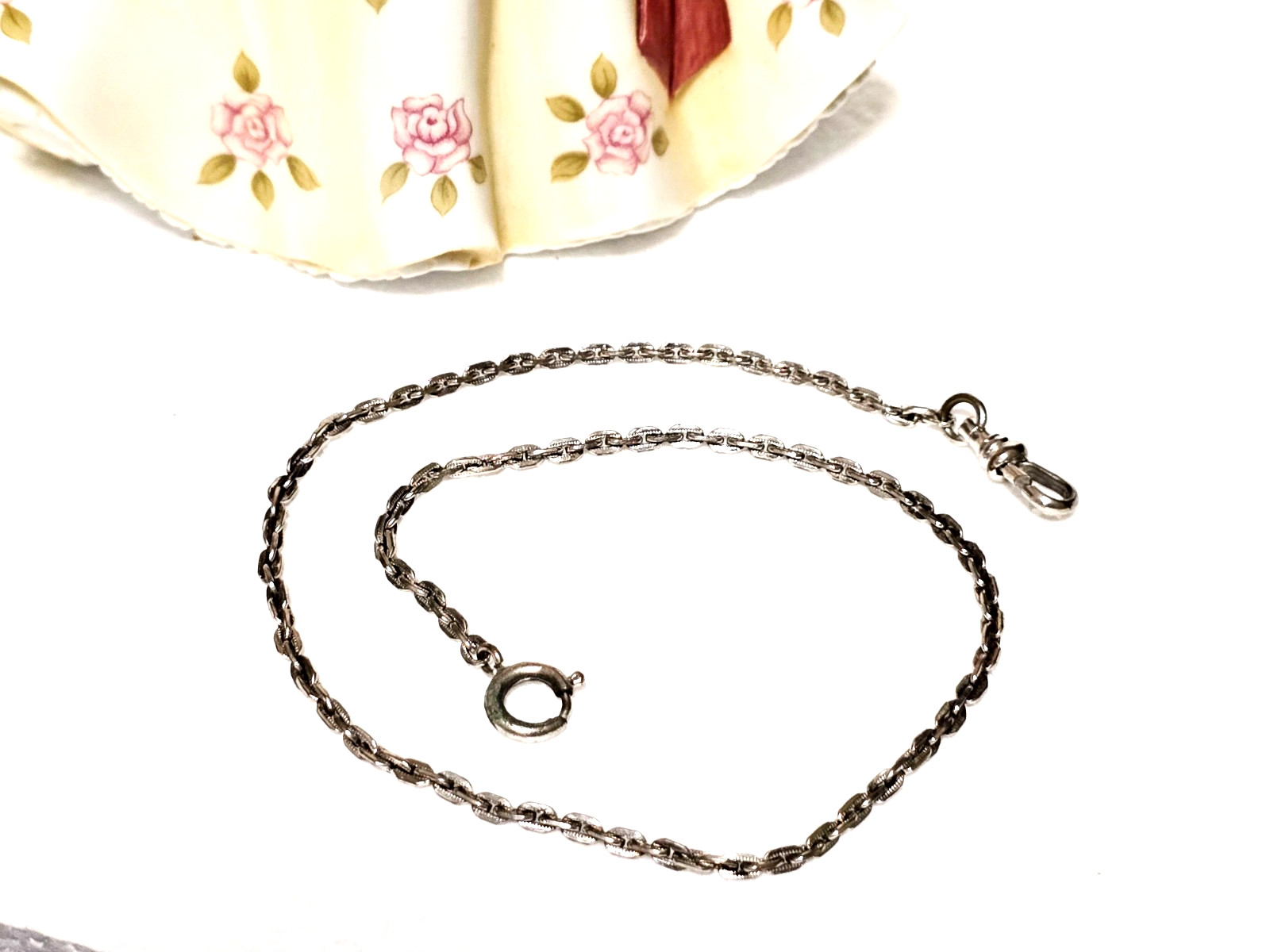 Antique RADIO Watch Chain c.1900-1925 Silver Metal 13 1/2″ Edwardian Accessory