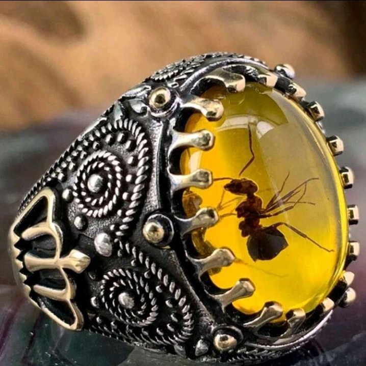 Silver-Plated Zinc Insect Inside Gold Oval CZ Ring Size 10