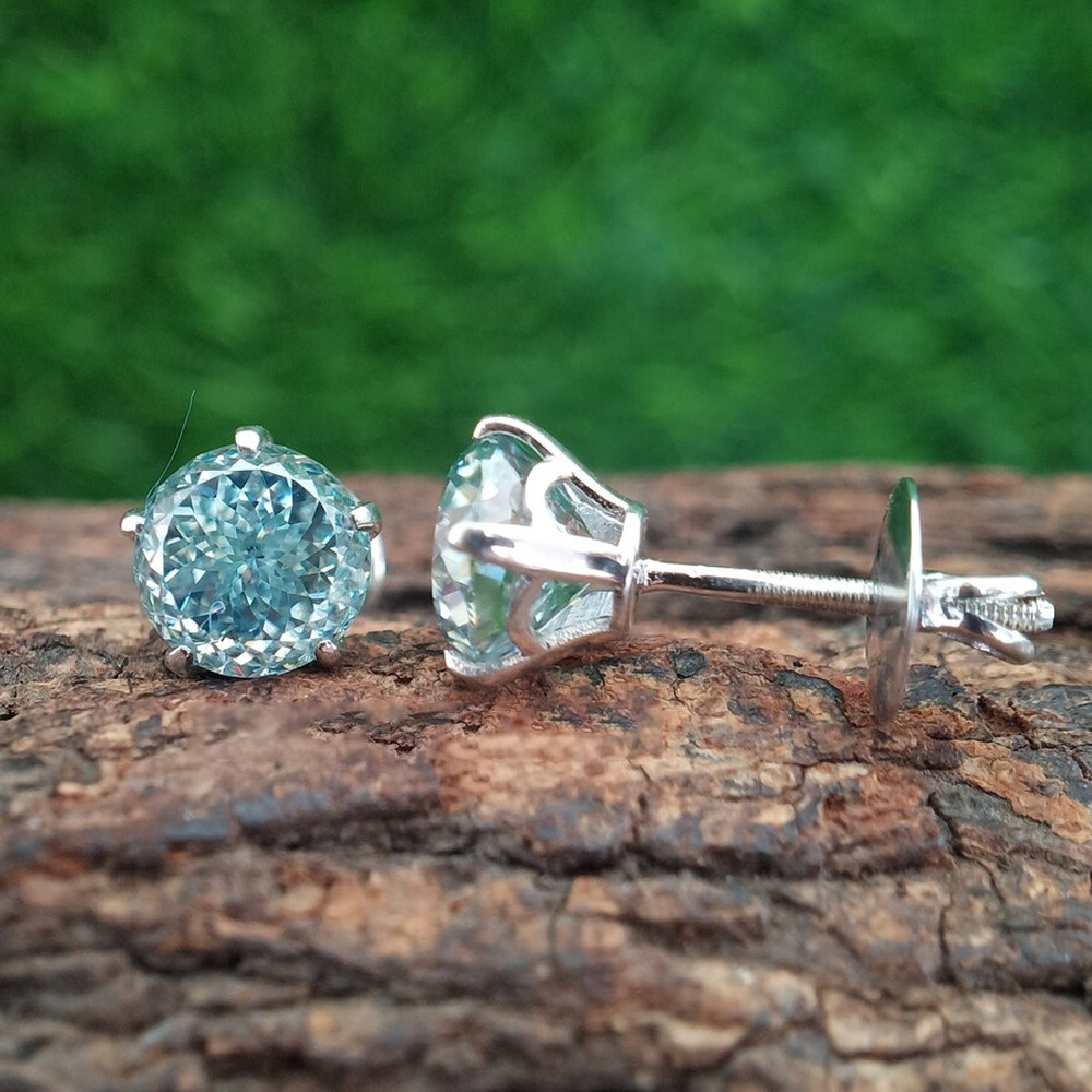4.00 TCW Round Cut Blue Portuguese Moissanite Earring 14k White Gold Plated