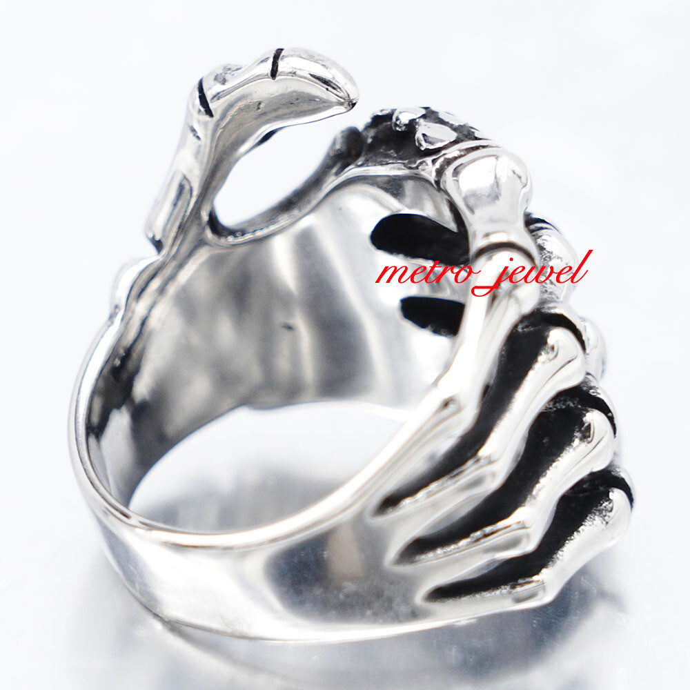 JXC Mens Biker Skull Skeleton Hand Finger Ring For Men Stainless Steel Size 7-15