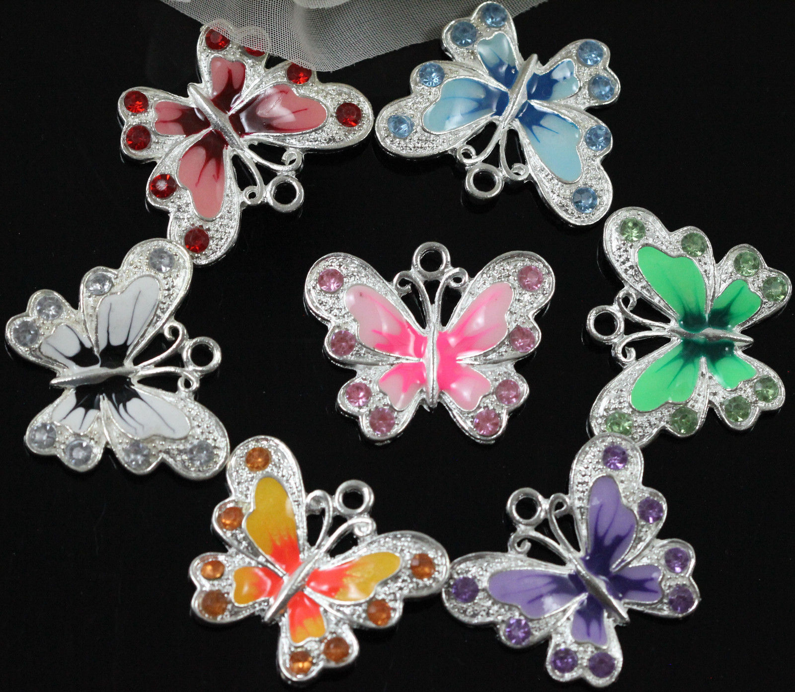 10Pcs Multicoloured Enamel Animal Butterfly Pendant Charms For Necklace 21.5MM