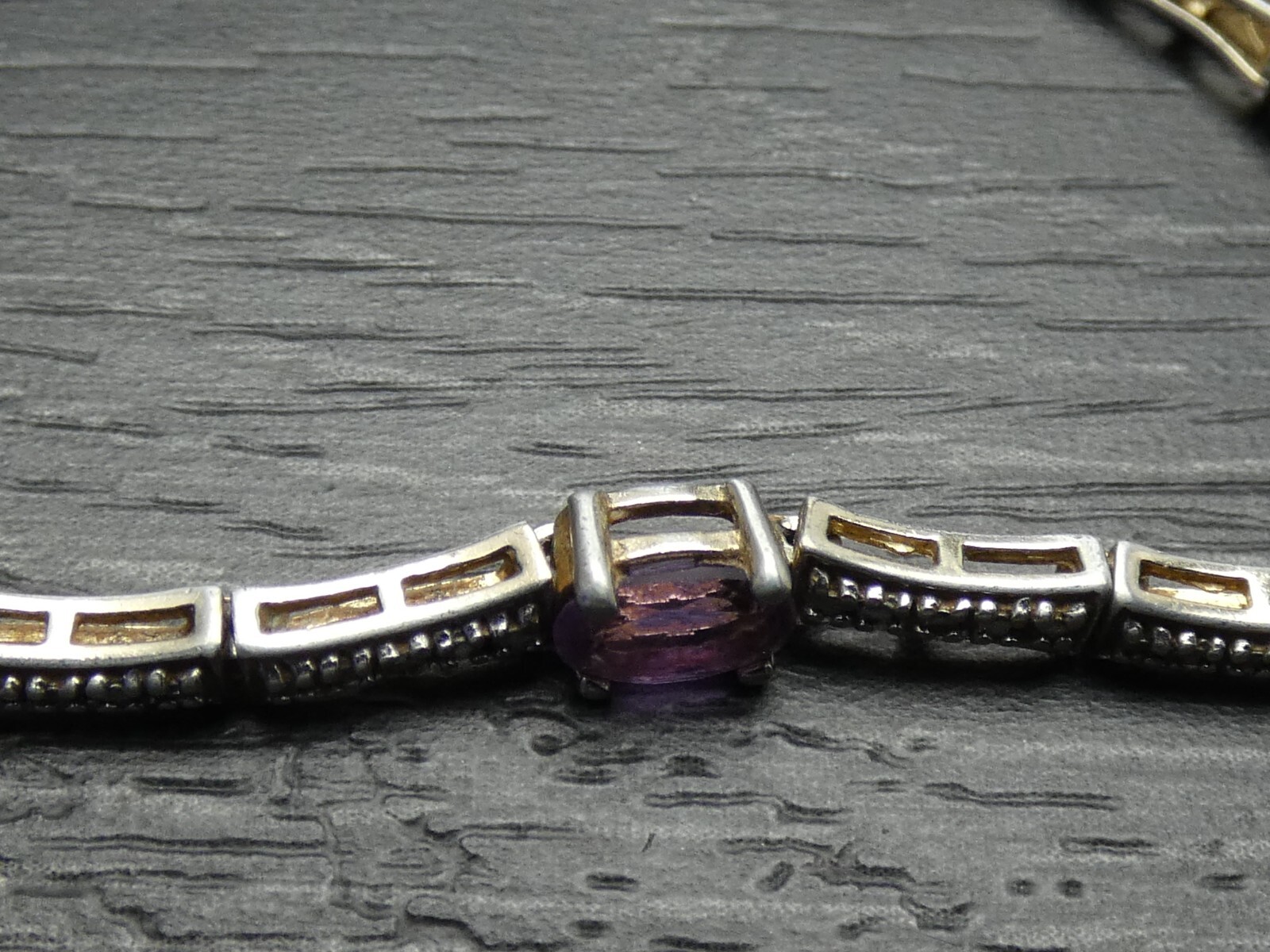 Sterling Silver Oval Purple Unique Bar Link Clasp Tennis Bracelet 7.5 inches