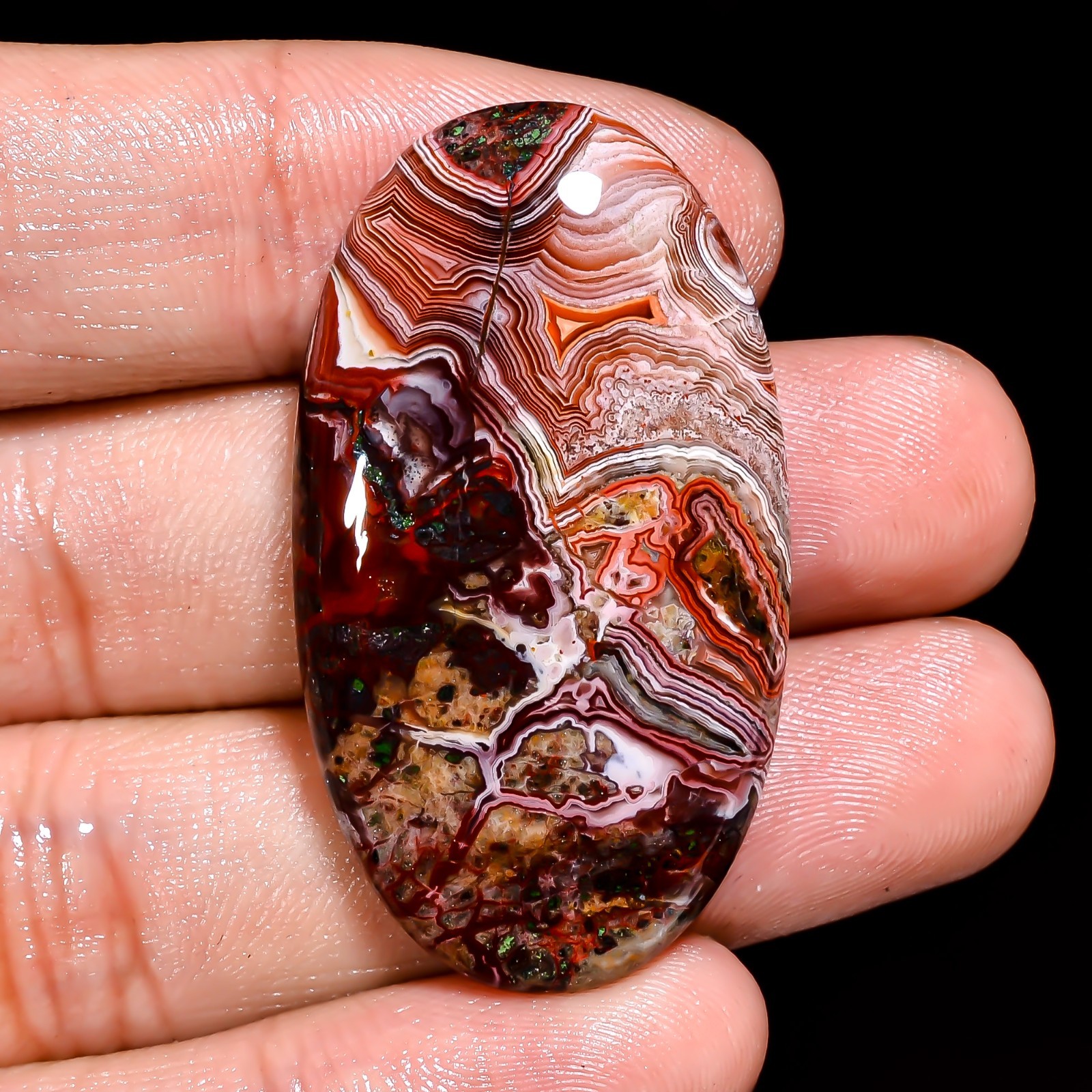 Natural Crazy Lace Agate Oval Shape Cabochon Loose Gemstone 41X23X6 MM 50.5 Cts.