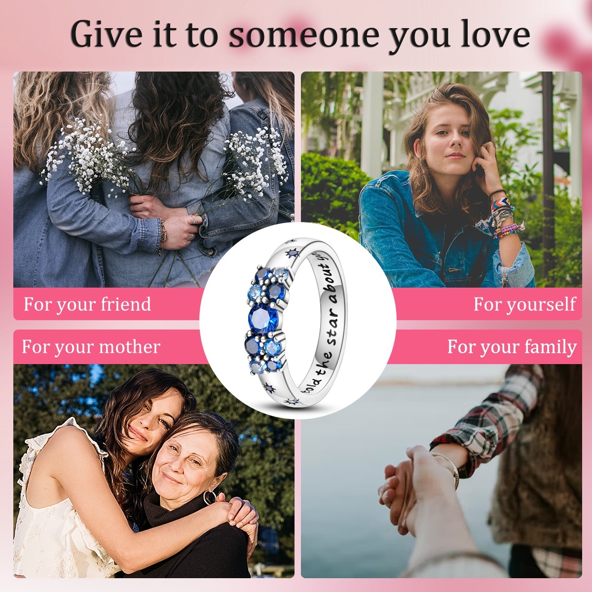 LAZA 925 Sterling Silver Ring Star Password Blue AAA CZ for Women Jewelry