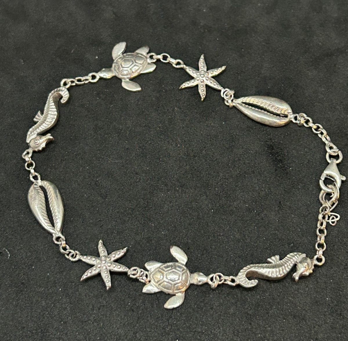 925 Sterling Beach Turtle Starfish Seahorse Seashell Bracelet 11mm 9in – 9.35g