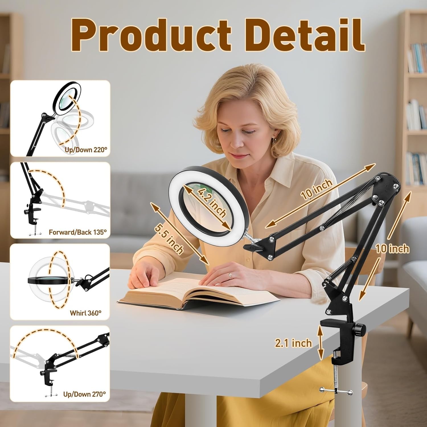Adjustable 10X Magnifying Glass with Light – Perfect Gift for Seniors & Crafters