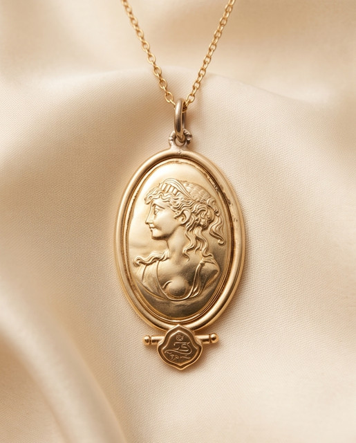 750 Gold Art Nouveau Locket 2 Chain Pendant Design and Manufacture Italy