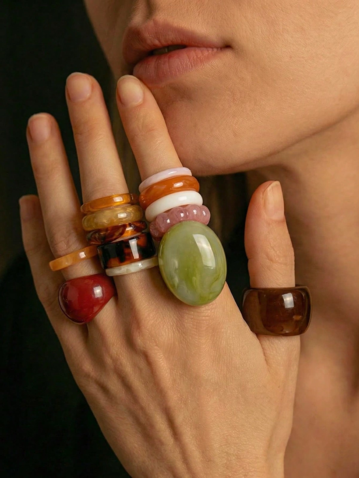 15PCS Geometric Transparent Resin Rings – Acrylic Crystal Ring Set Women Jewelry