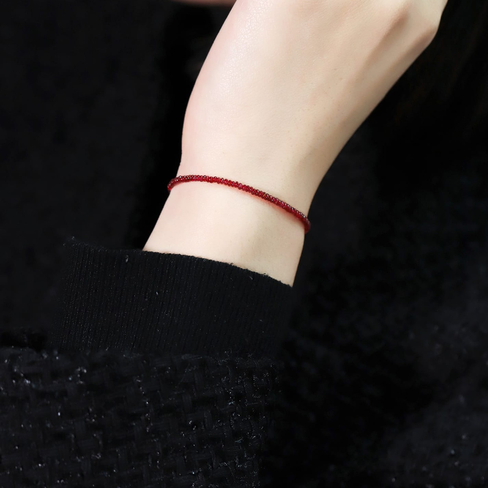 18K Gold Ruby Bracelet, Pigeon Blood Red Beads, Elegant Gift for Her
