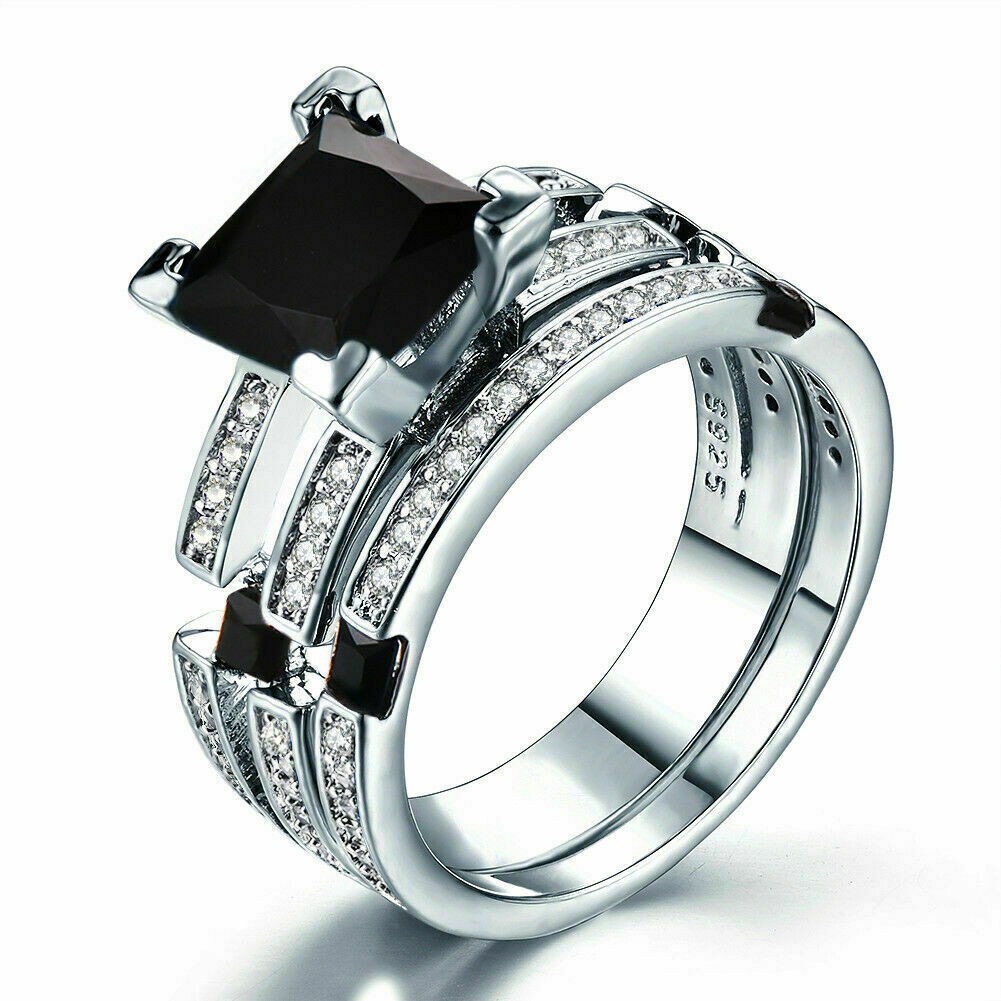 2.50 CT Princess Lab-Created Spinel Bridal Wedding Ring Real 925 Sterling Silver