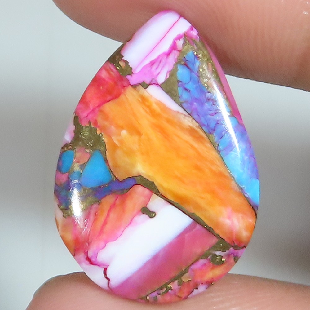 10.65 Cts Spiny Oyser Copper Turquoise Pear Healing Gemstone 18x26x2 mm MS921
