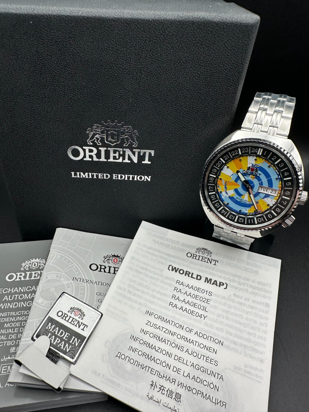 RARE Orient World Map Revival 44mm Automatic LE 487/1200 Men Watch RA-AA0E04Y09B