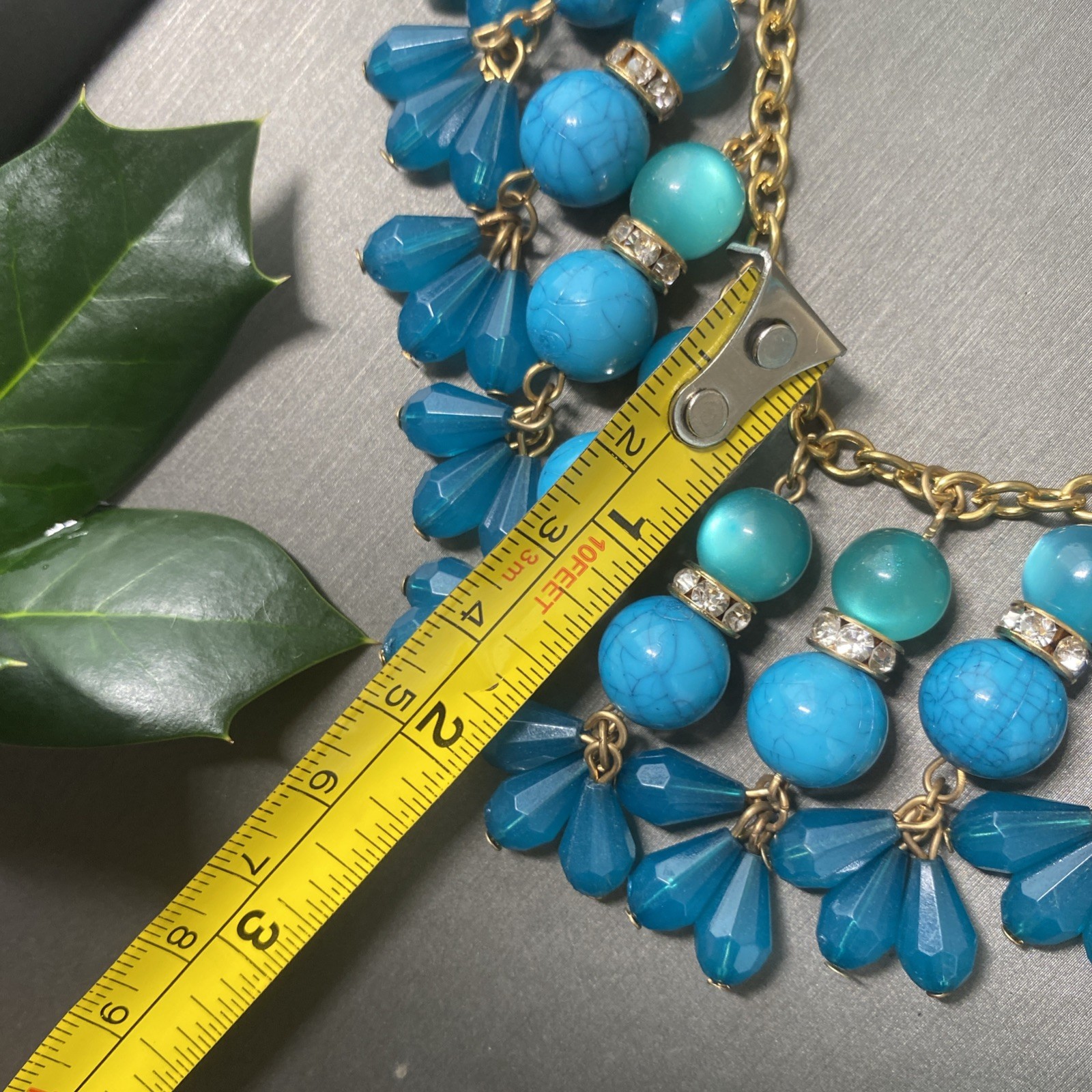 Vintage Blue Turquoise Lucite Bead Choker Necklace Statement Estate Jewelry