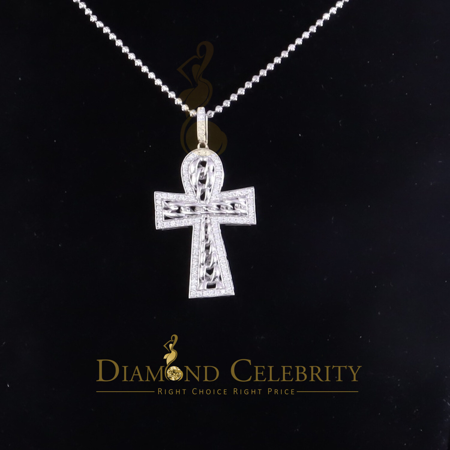925 Sterling White Silver Cross Shape Fashion Pendant with 0.00ct Cubic Zirconia