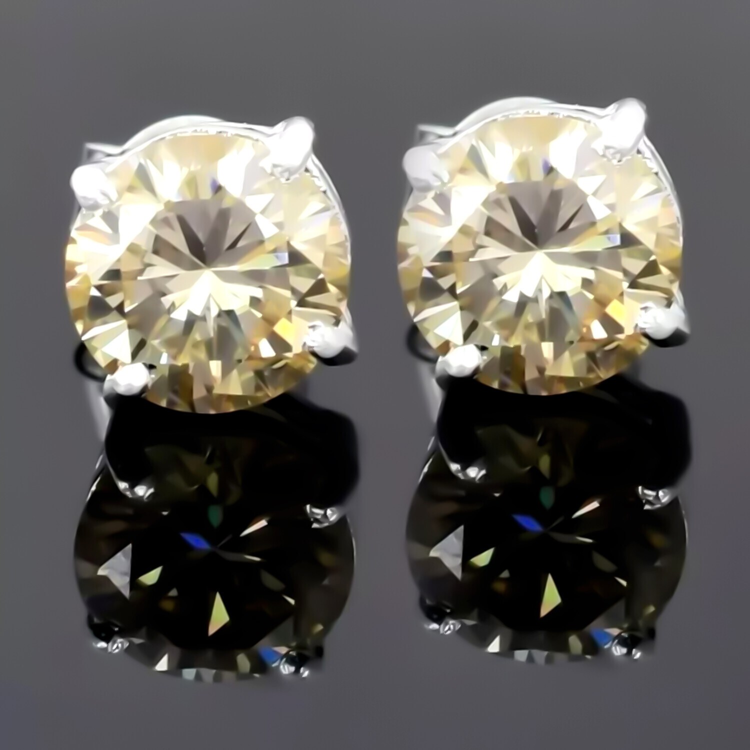 4.40 Ct Champagne Diamond Stud Earrings In 14k White Gold – Wedding Gift Jewelry