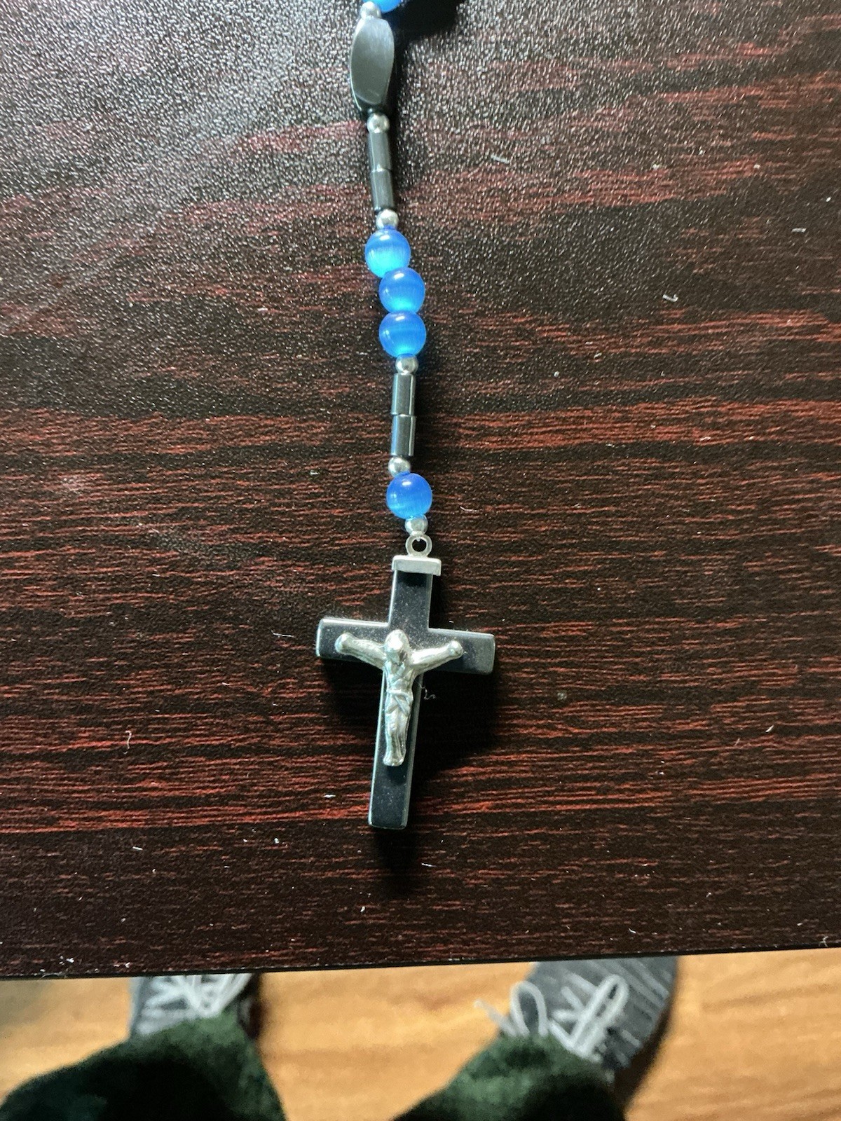 Lot Of 3 Hematite Crucifix, Turquoise Howlite Coral Amethyst Tigereye Necklaces