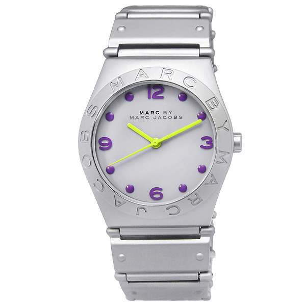 NEW MARC JACOBS LARGE JORIE PURPLE ON GREY SILVER ALUMINUM STRAP WATCH-MBM3513