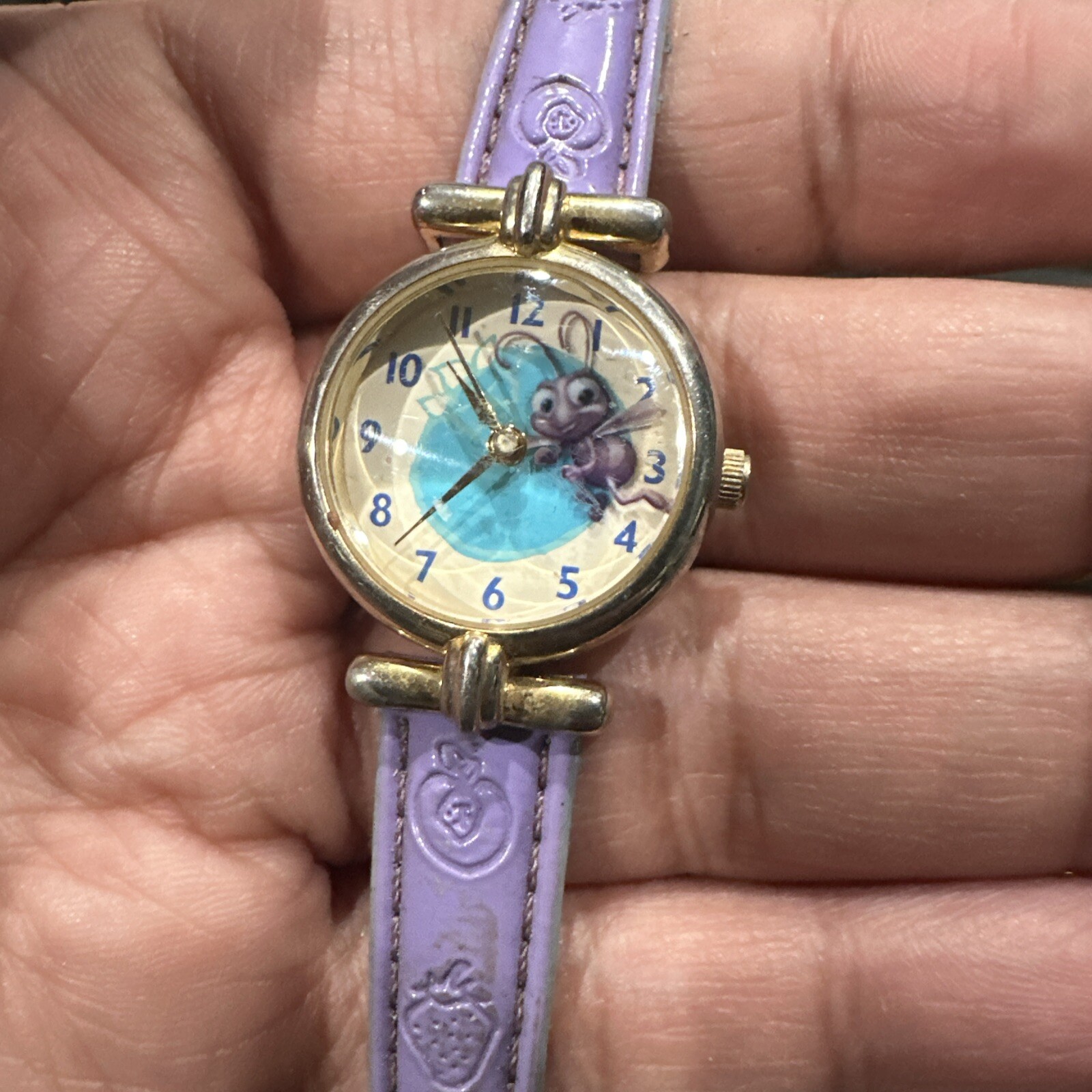 Works Relic Watch Women Youth BUG’S LIFE Gold Stainless Steel Purple Leather