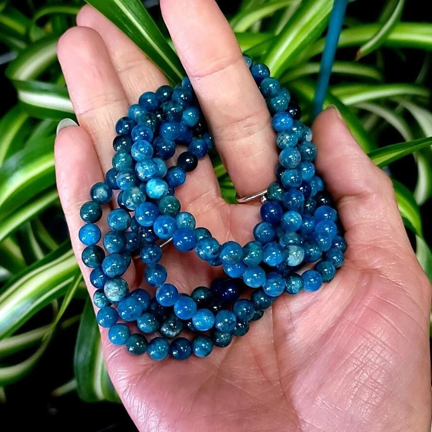 Natural Blue Apatite Beaded Bracelet Blue Gemstone Stretch Bracelet Handmade