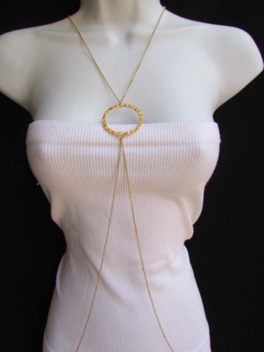 New Women Fashion Gold Classic Ring Metal Body Chain Jewelry Long Necklace Basic