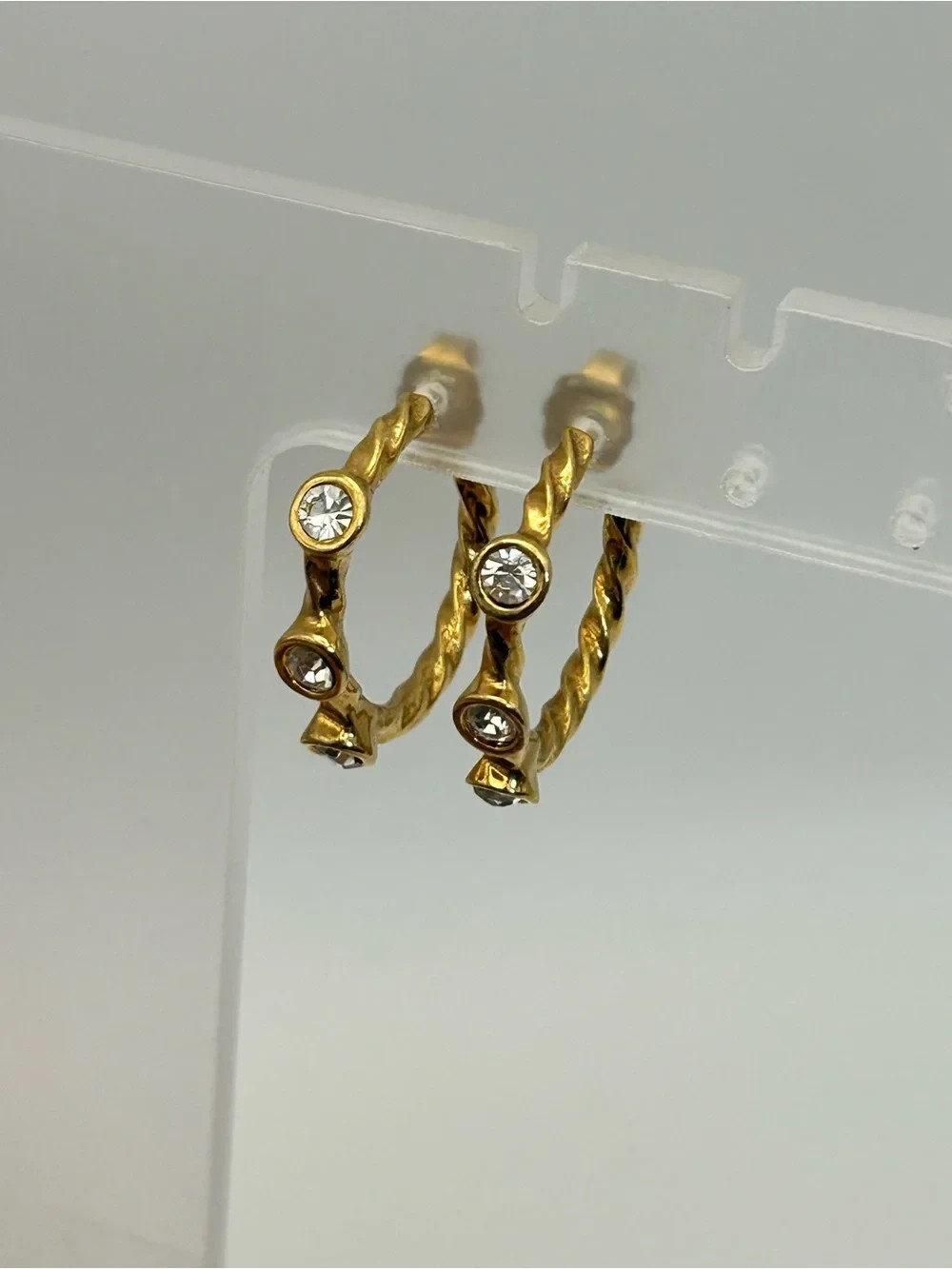 Vintage Twisted Hoop Crystal Earrings Chunky Studs Gold-tone Day or Night
