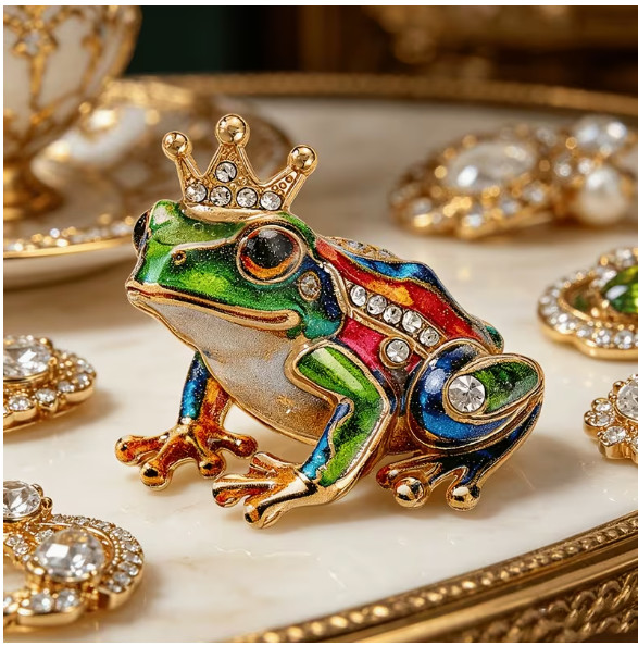 BROOCH-Crown MULTICOLOR Frog Enamel Brooch, Inlaid Rhinestone