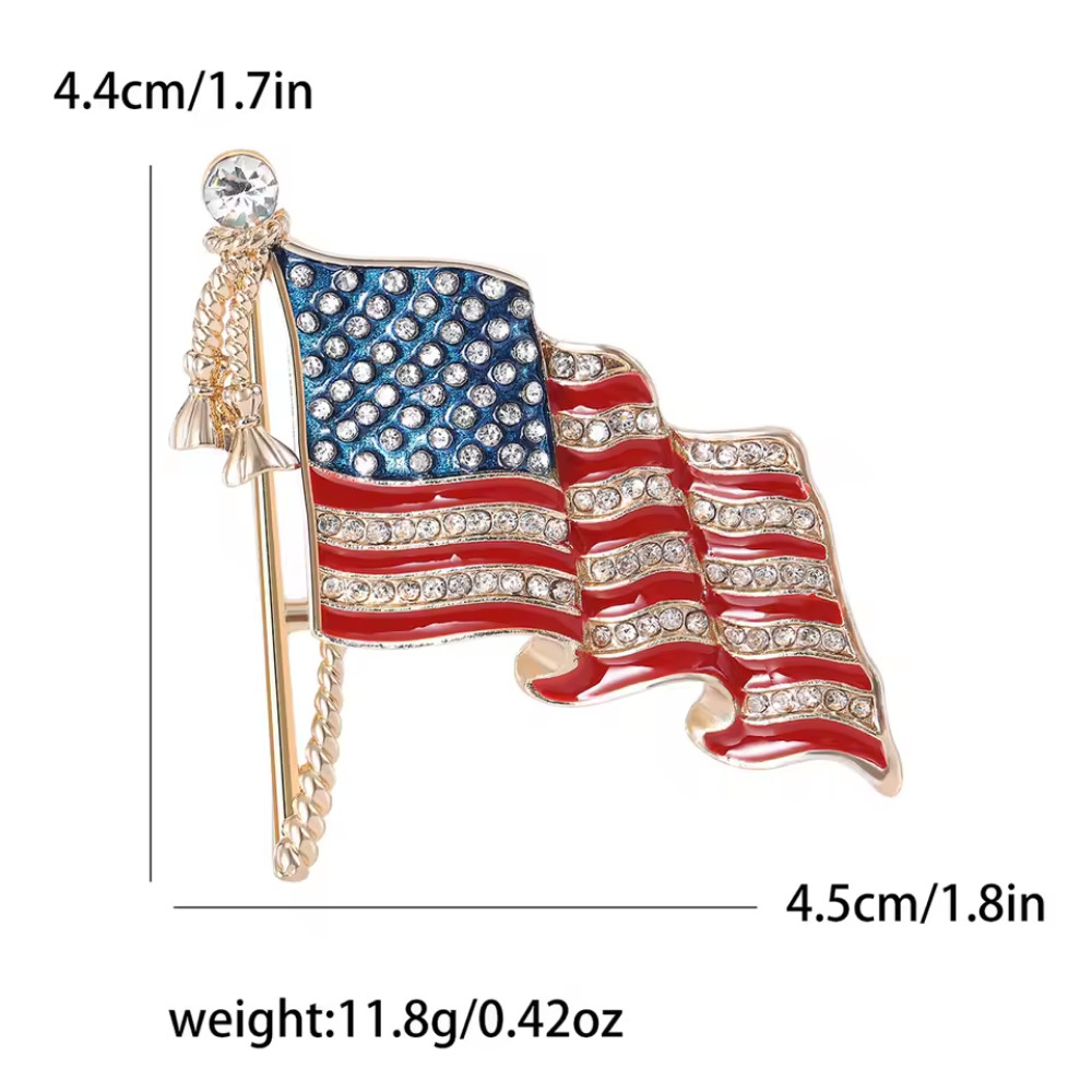 American Flag Brooch Rhinestone USA Pin Patriotic Indepence Day Jewelry Gift