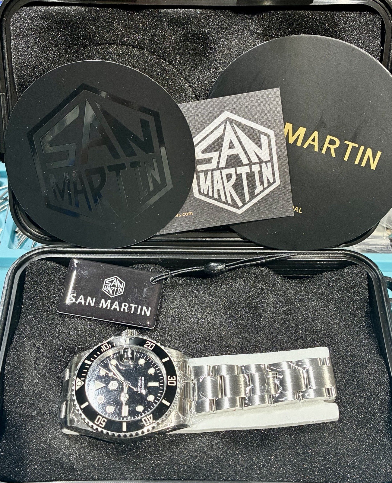 SAN MARTIN WATER GHOST 40MM ST2130 AUTO HI BEAT BLACK ENAMEL SAPPHIRE CERAMIC