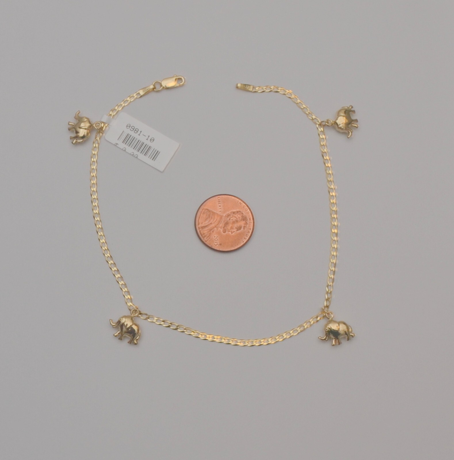 gold bracelet 14k women yellow elephant anklet curb link chain 10 inches
