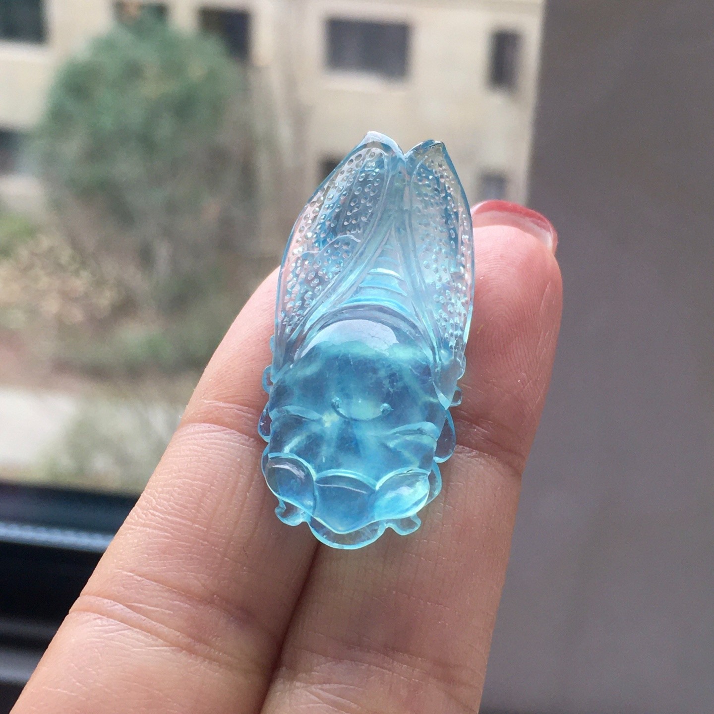 37.4*18.3*10.7mm Natural Aquamarine Gemstone Crystal Carved Pendant