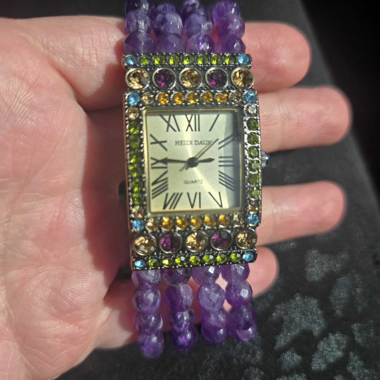 Heidi Daus Faceted Amethyst & Swarovski Crystal Watch (Model B5942) – Untested