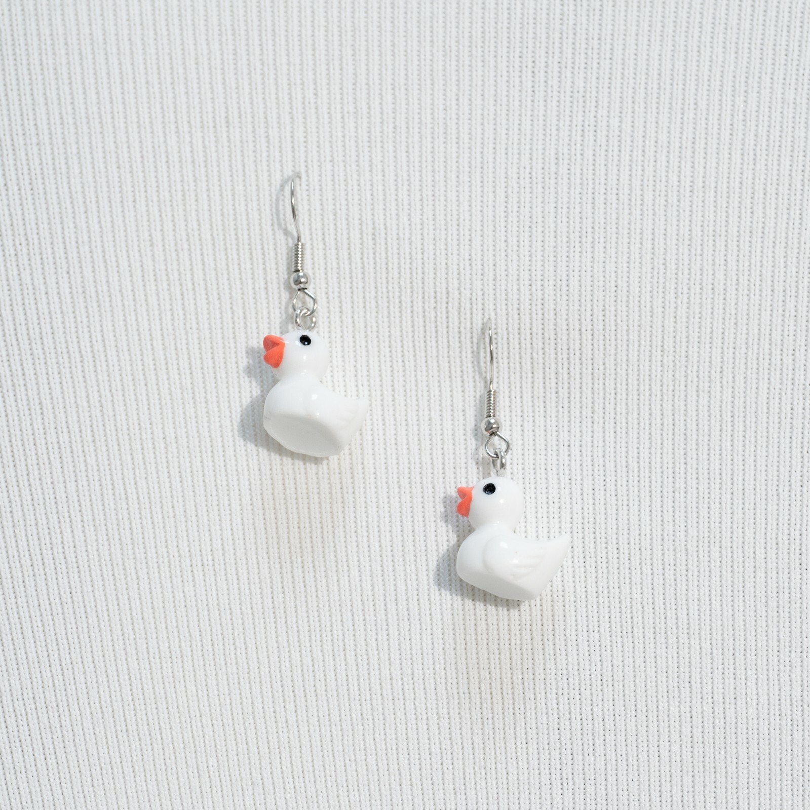 Cute Mini White Rubber Ducks Toy Animal Earrings Hook Dangle Jewellery Gift