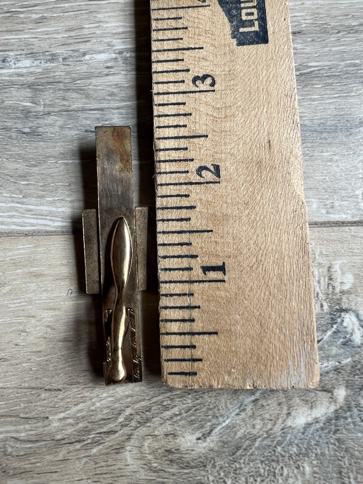 Vintage Brass Tie Clip Two Tone With Clear Stone/Mens Bracelet 2 Piece Lot