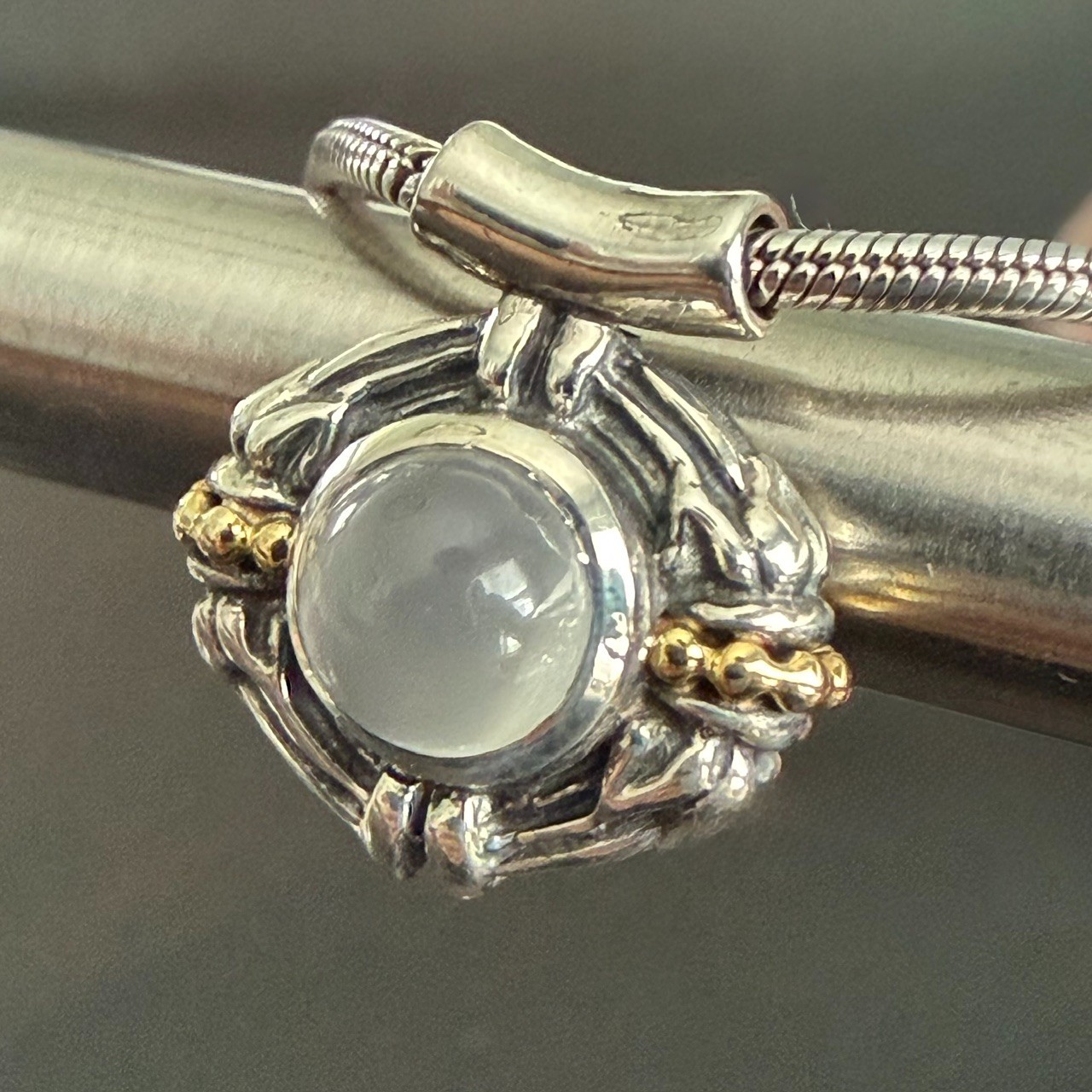 LAGOS Rare Vintage SS & 18k Caviar Moonstone 16″ Necklace