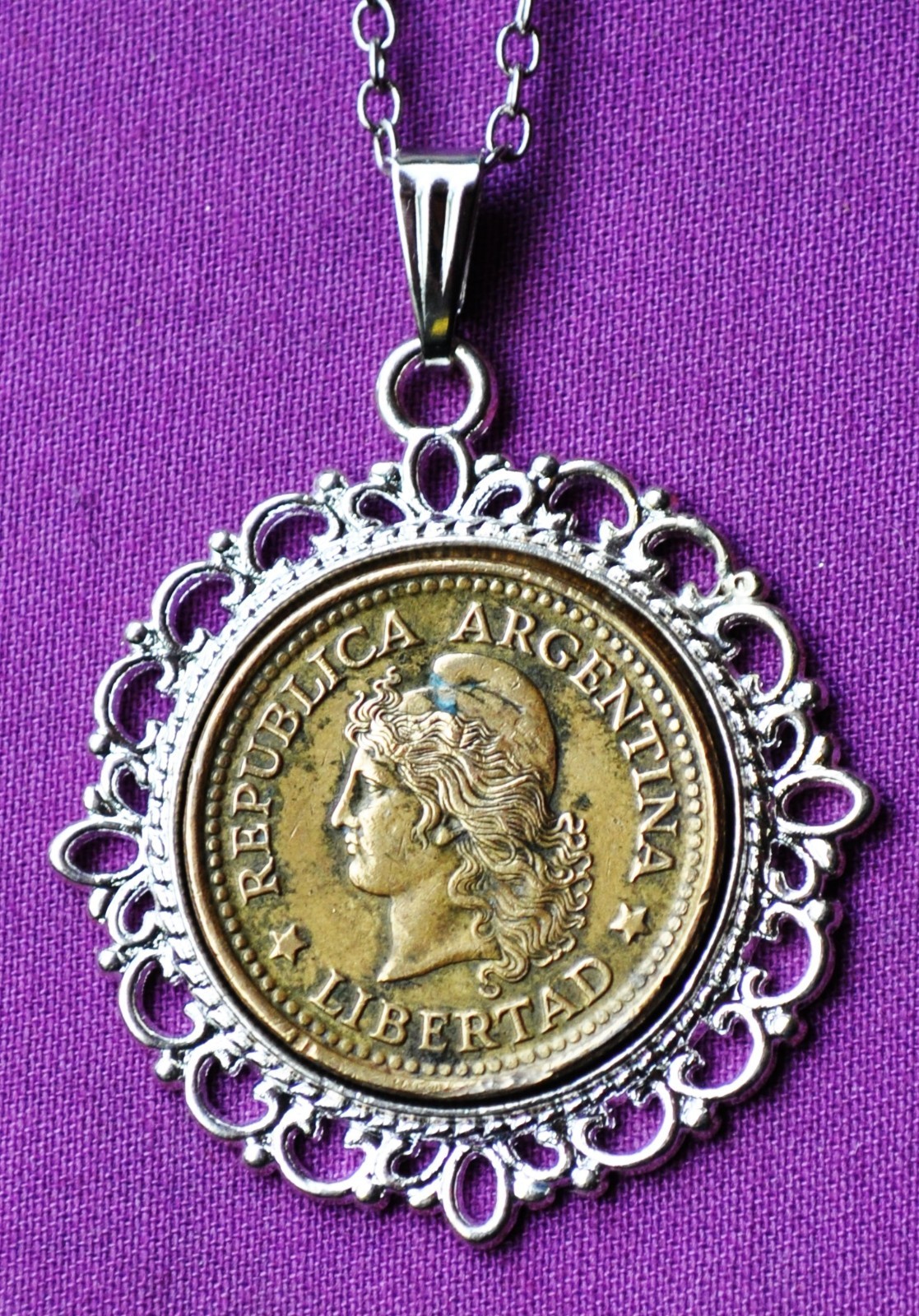 Argentina Liberty Head Coin Pendant Necklace