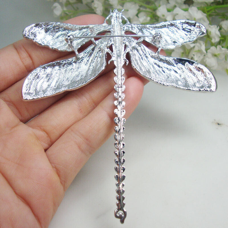 Silver Tone Luxury Dragonfly Insect Woman’s Brooch Pin Clear Rhinestone Crystal