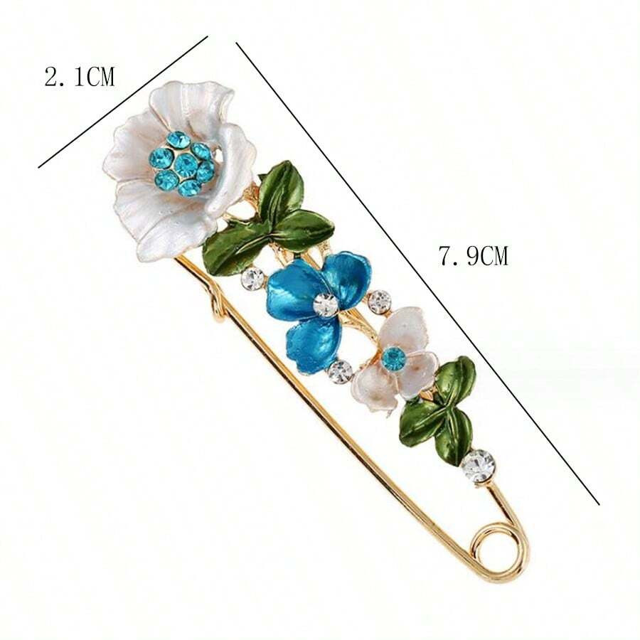 1pc Flower Brooch Oil Drip & Rhinestone Beaded Multi-Use Coat Clip Pin for Women