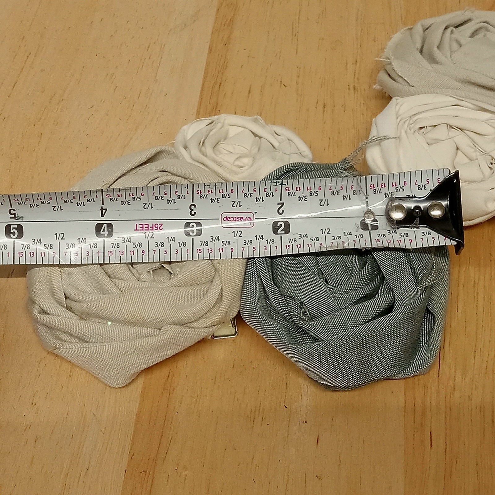 2 HandCrafted Fabric Flowers Brooch Pin Textile 5in. Muted Colors