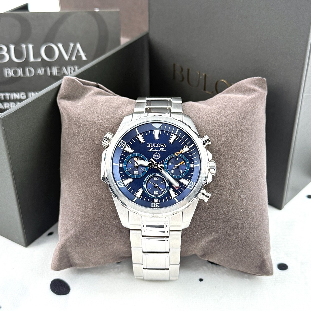 Bulova Marine Star Blue Dial Chronograph Quartz Stainless Men’s Watch 96B256