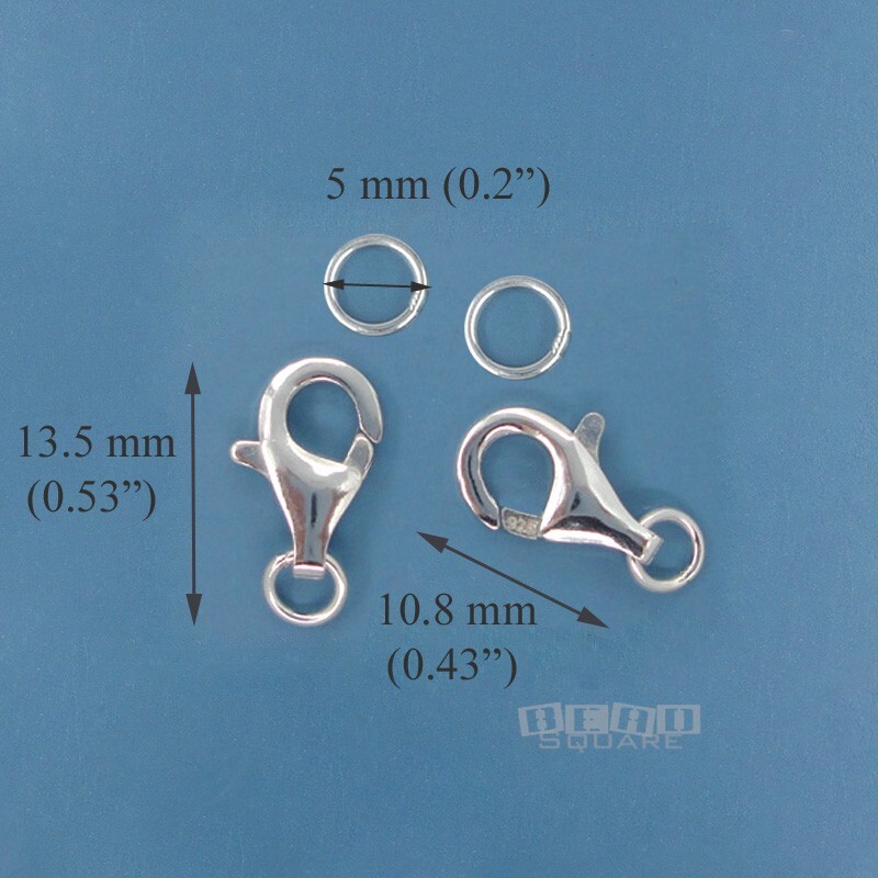 2 Sterling Silver Lobster Claw Clasp Connector 6×10.7mm +4mm Closed Rings #33297