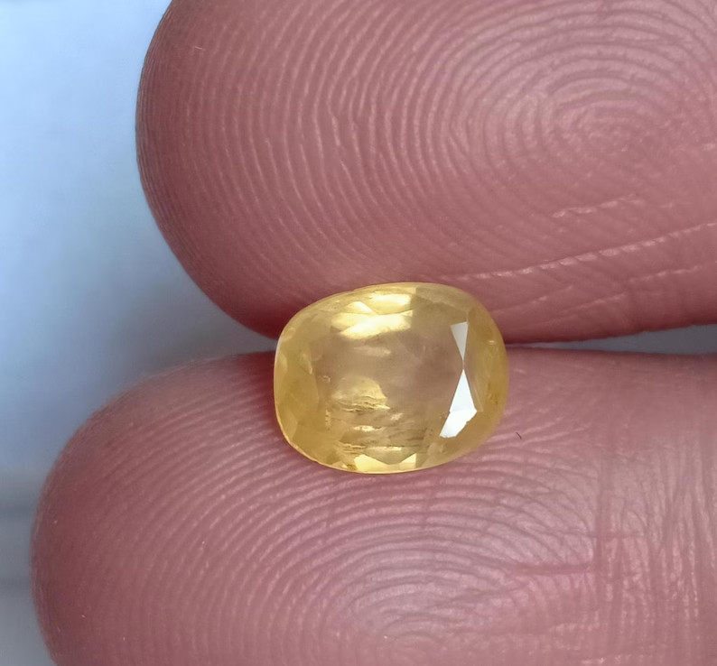 Ceylon Yellow Sapphire Cushion Cut Certified Natural Earth Mine Stone 1.63 Ct