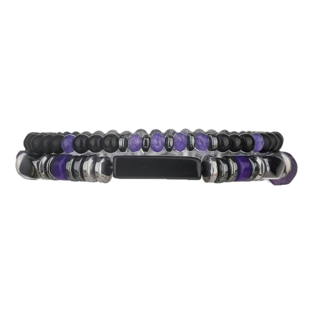 Amethyst Onyx Men Bracelet 2Pcs Set 4mm Stackable Natural Stone Beads For Son