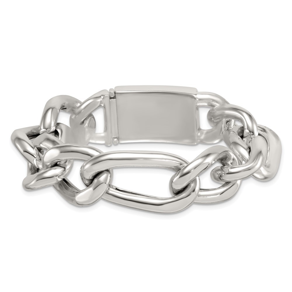 Sterling Silver Polished 17.0mm Figaro Curb 8 Inch Mens Bracelet